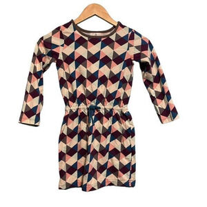 Hanna Andersson Purple Geometric Print Long Sleeve Knee Length Dress Girls 120